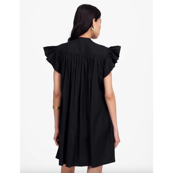 Madewell Flutter Sleeve Button Front Mini Dress Poplin Black Relaxed Medium NWT - Picture 3 of 14